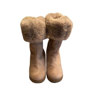 Guess Fur Lined Paulie Embellished Suede Wedge Boots Size 8.5